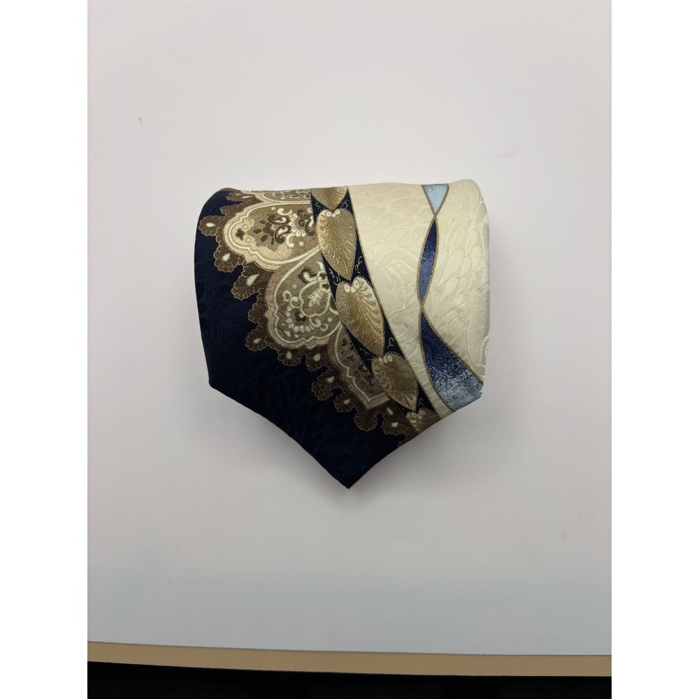 Zanzara Carnaval De Venise Silk Tie Navy Gold Paisley Venetian Mask Motif